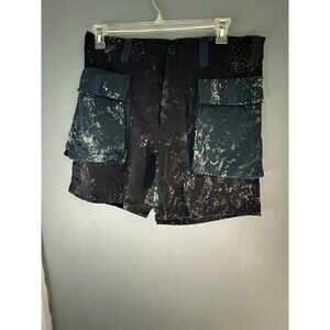 Wasted Collective Organic Cotton Cargo Shorts in Blue Black Pockets L 36 Waist